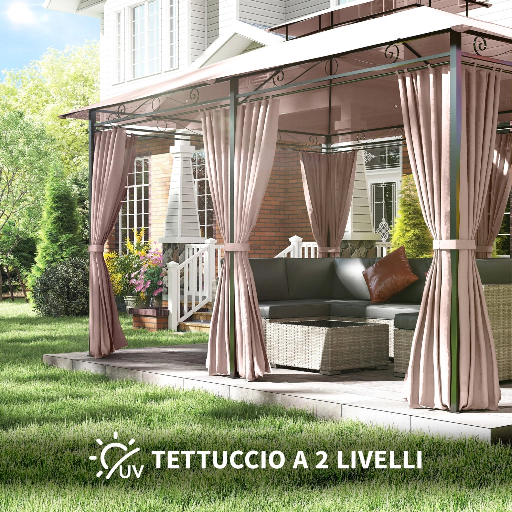 Gazebo da Giardino 4x3m ¨C Zephmum ¨C Acciaio, Poliestere, Color Cachi