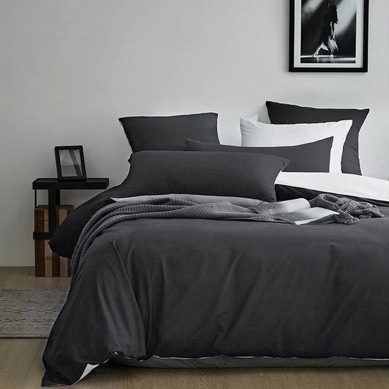 Set di coperte 135 x 200 cm, cotone, 4 pezzi, set di coperte antracite con maniglione in lino, certificato ÖkoTex e adatto per persone con allergie, 2 coperte e 2 cuscini.