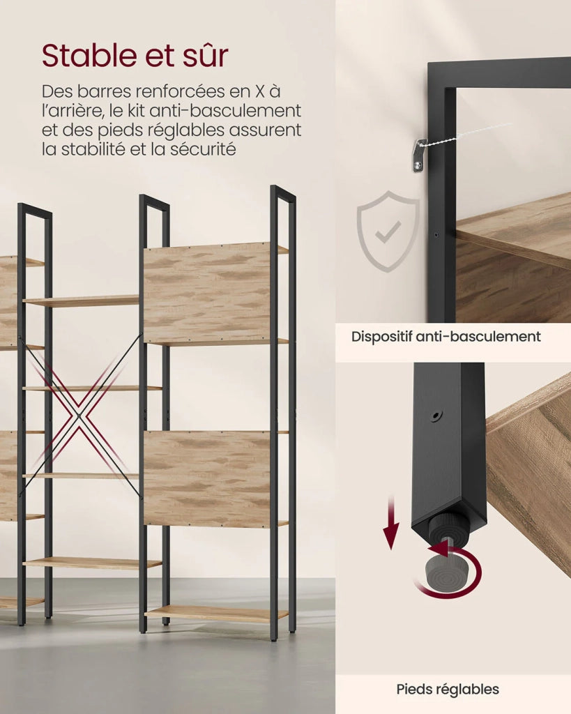 Libreria/mobile contenitore in stile industriale con struttura in metallo e 14 scomparti adatta per soggiorno o ufficio 158 x 24 x 166 cm marrone 12_0004258