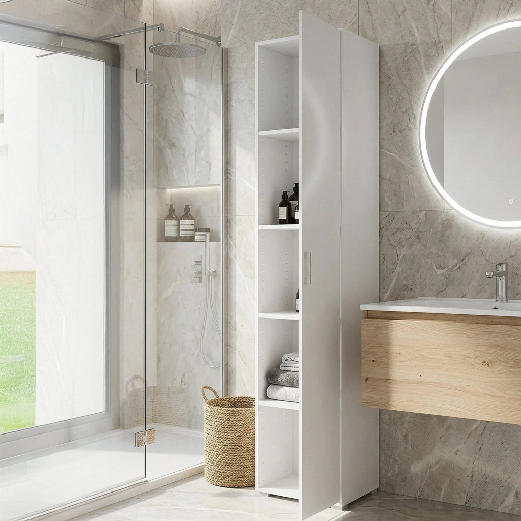 Aloise, Armadio Multiuso 1 Anta 4 Ripiani Made in Italy, 45x195h cm Bianco
