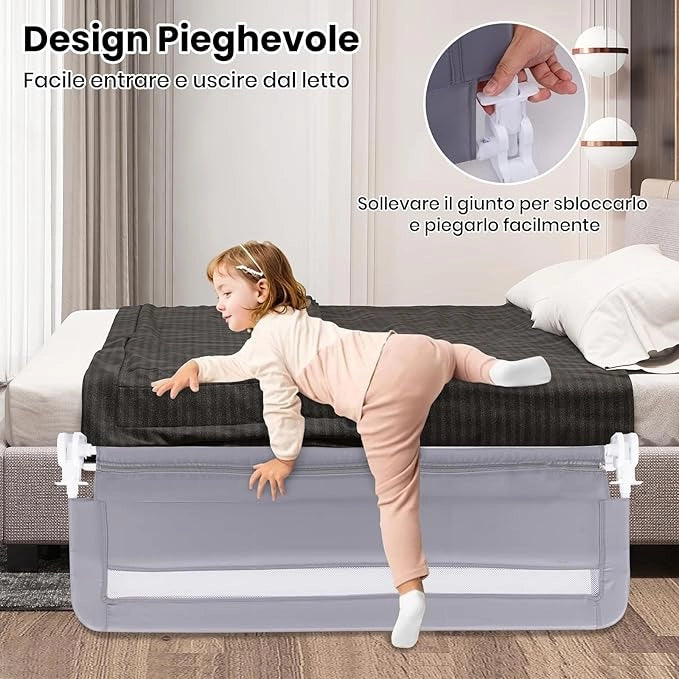 Sponda da Letto per Bambini 100/120 cm, Barriera Pieghevole per Letto, con Cintura di Sicurezza, Sponda di Sicurezza per Bambini, per Letti Singoli, Doppi, 100/120 x 41 x 42 cm (120 cm,Grigio)