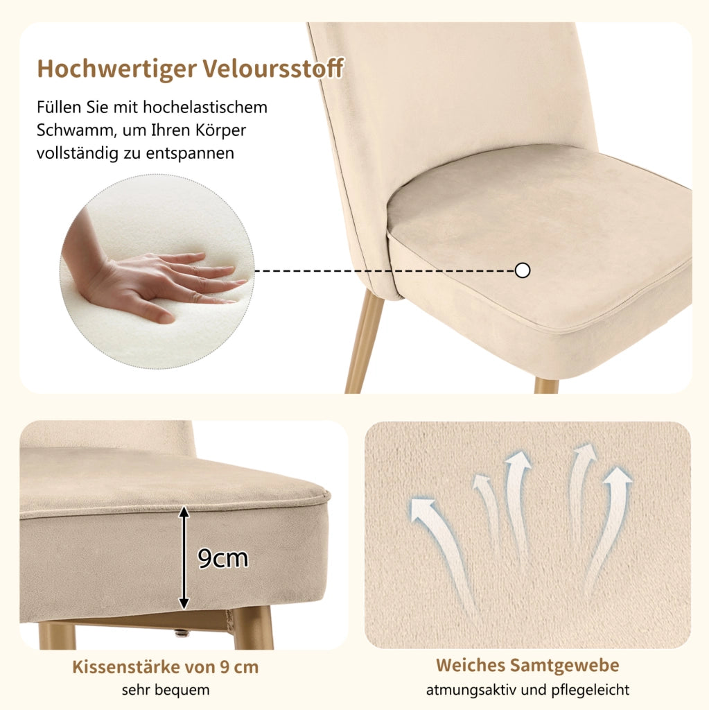 SEDIA da pranzo in velluto beige 45,5x62x87,5 cm con gambe in metallo