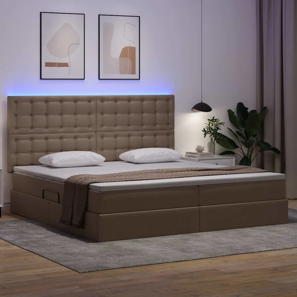 Letto con contenitore e LED con led Cappuccino 200 x 200 cm