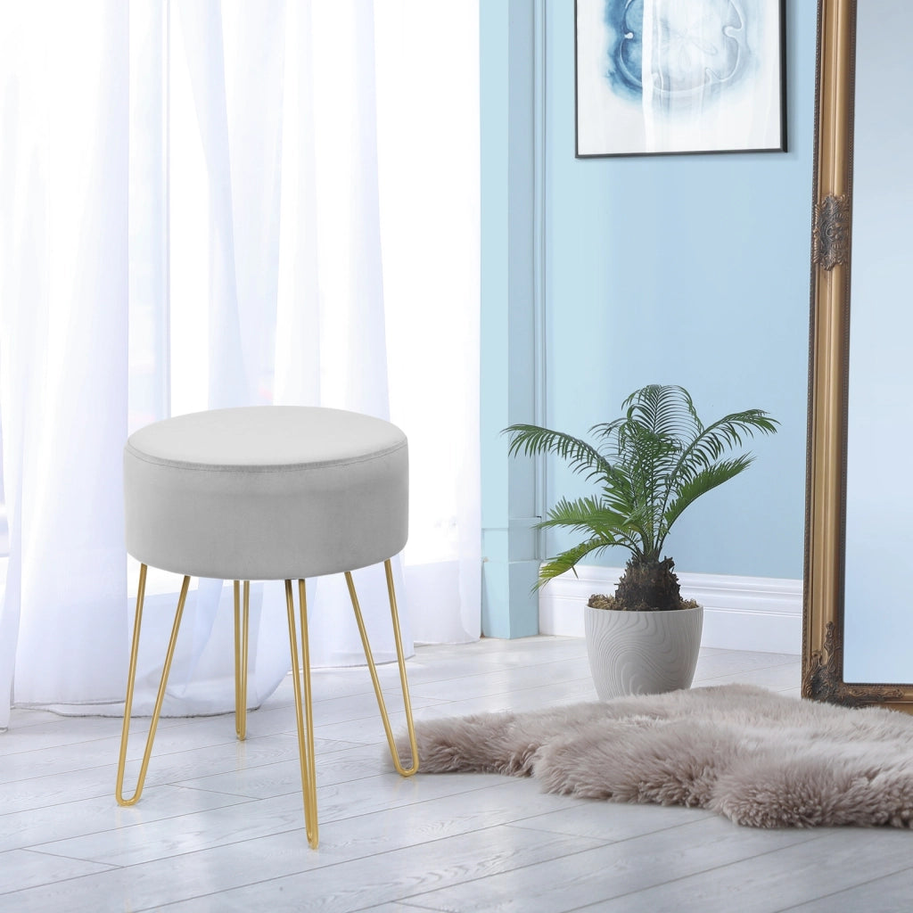 Sgabello poggiapiedi moderno rotondo di velluto, Sgabello per toeletta salone e camera da letto Grigio-Sgabelli