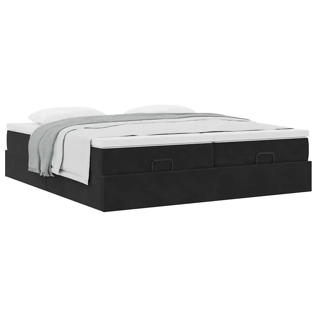 vidaXL Struttura Letto Pouf con Materassi Nero 200x200 cm Velluto