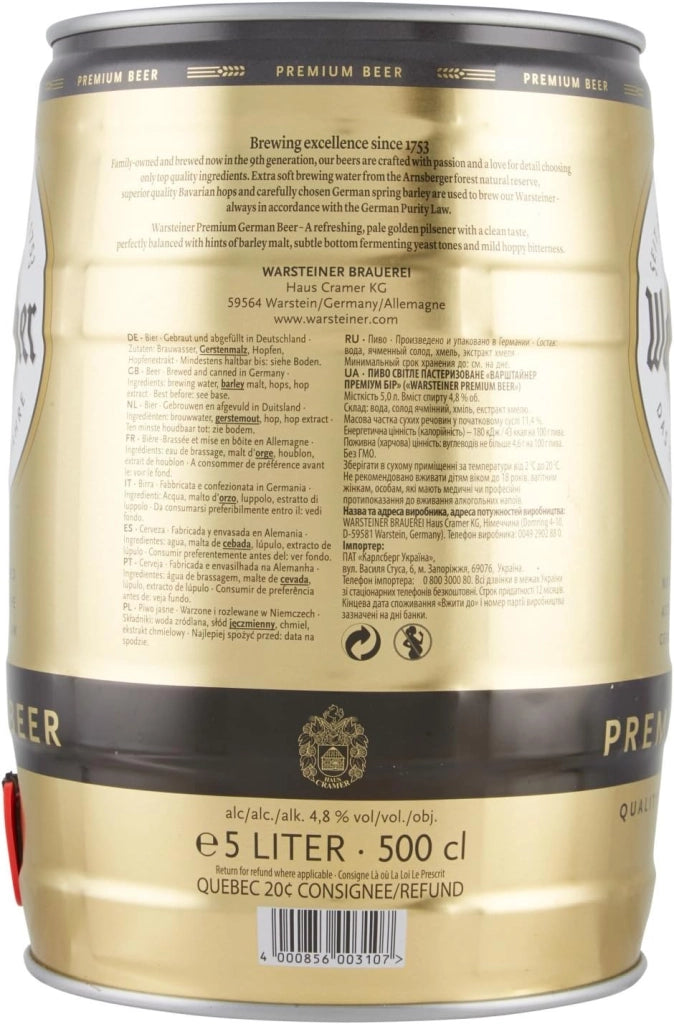 Warsteiner premium beer birra 2 fusti barilotto da 5 litri ognuno