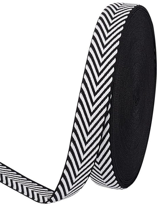 Nastro di Tessitura a Punti 23 m - Nero/Bianco a Strisce - 2 cm Largo - Nastro di Tessitura a Punti in Poliestere - Per DIY - Disegno Stilizzato - Telaio