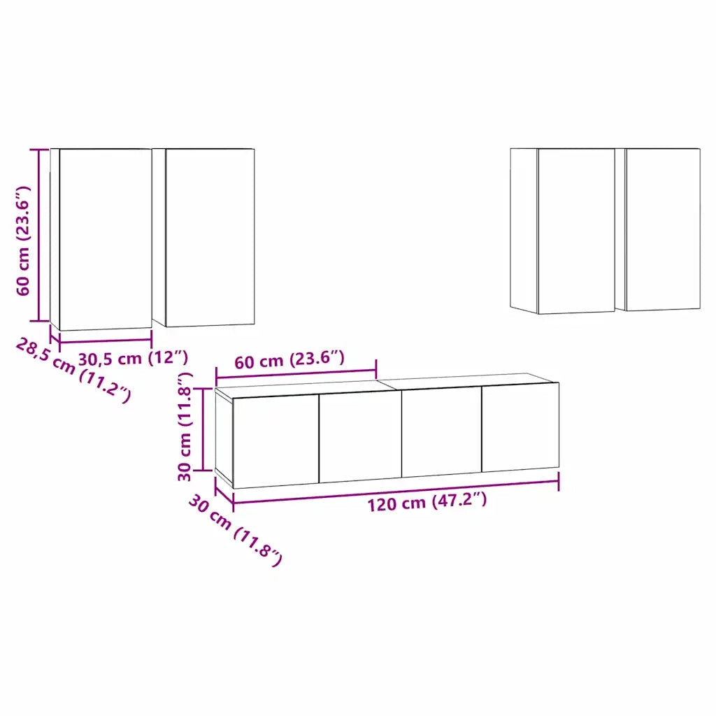 Set mobile TV Montaggio a parete Rovere Nero Legno multistrato 3393304
