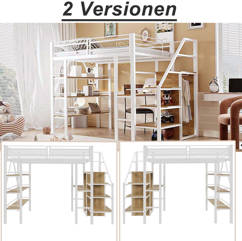 Letto a soppalco modulare 140 x 200 cm con scrivania e armadio
