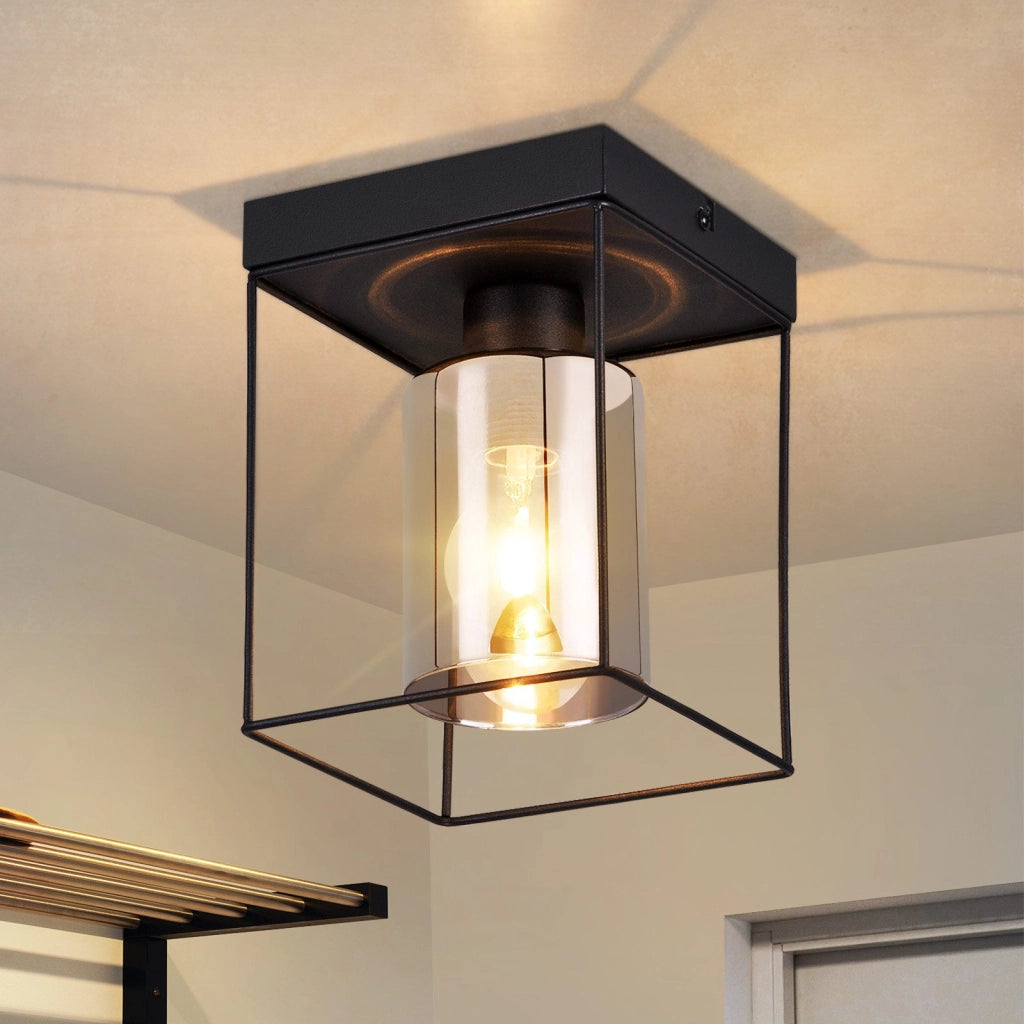 ZMH Lampada da soffitto plafoniera LED vintage vetro nero E27 per soggiorno cucina