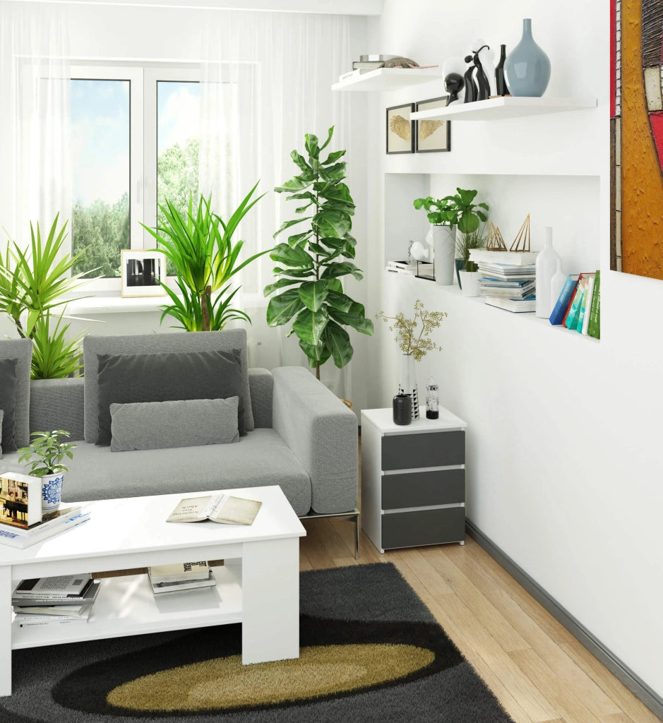 Comodino AKORD CL3 Bianca 40 cm 3 cassetti inserto frontale Grigio Grafite 40x35x57 cm