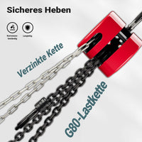 Paranco a catena manuale, max 1000 kg, con catena di 3 m, per sollevamento di carichi pesanti