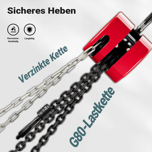 Paranco a catena manuale, max 1000 kg, con catena di 3 m, per sollevamento di carichi pesanti