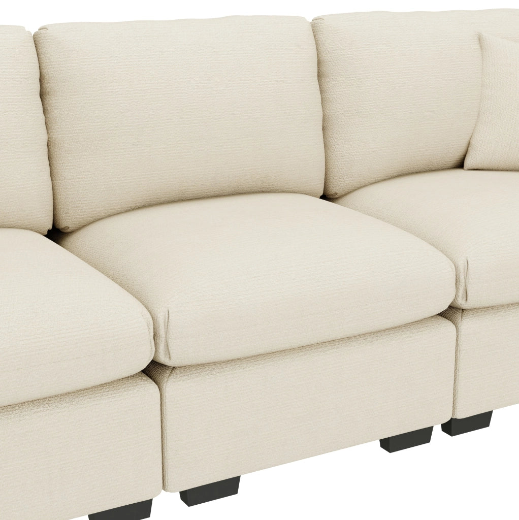 Divano 3 posti 242x80x88 cm con tavolino ribaltabile; USB; porta bicchieri e spazio contenitore in chenille beige