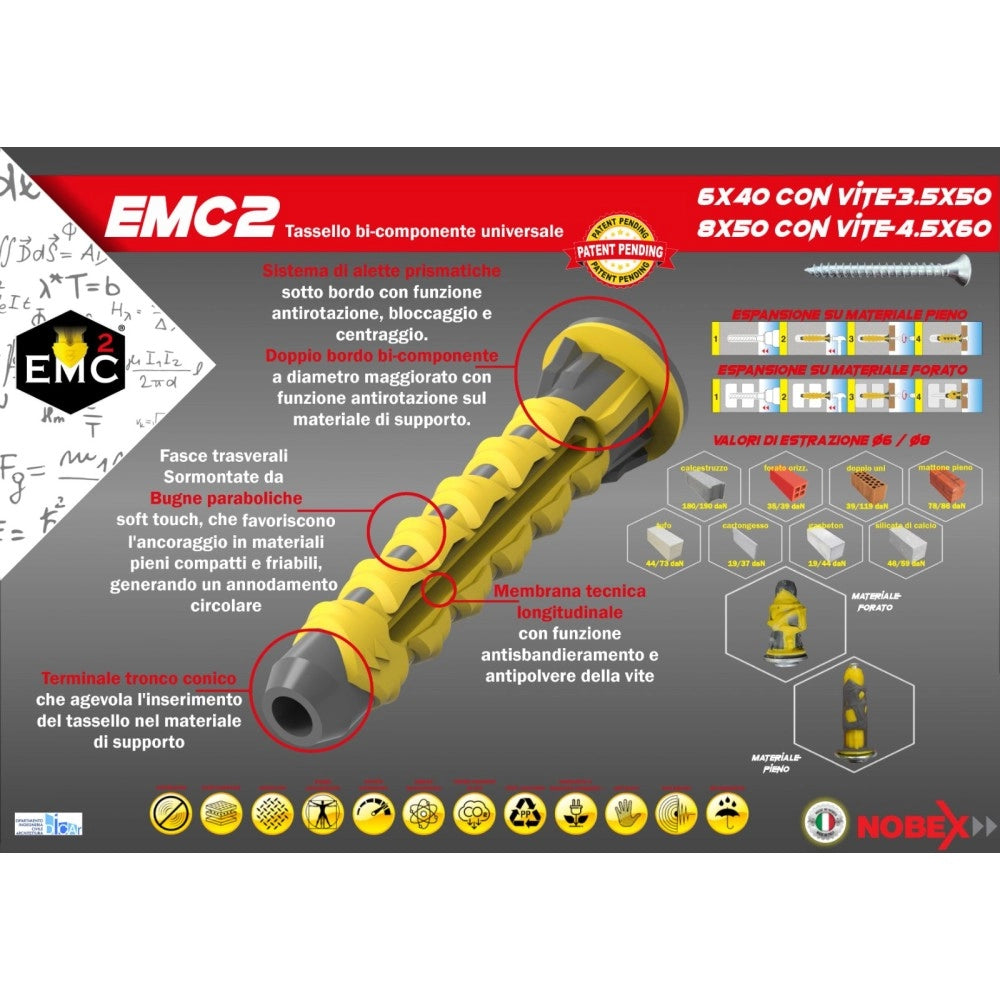 Nobex ecm2 da 8mm con vite - 150pz tassello bimateriale universale
