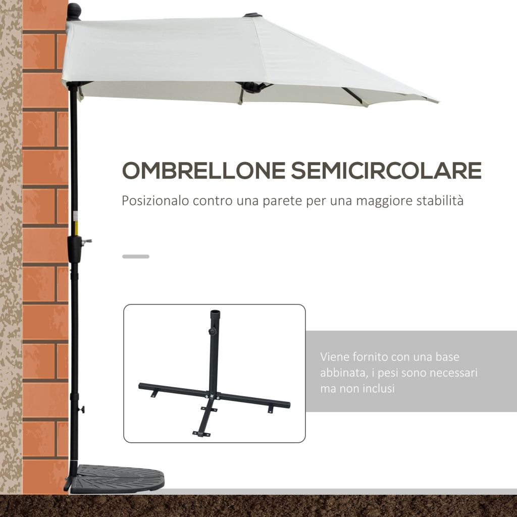 Ombrellone Semicircolare con Manovella e Tettuccio Anti UV, 200x190x240 cm, Crema