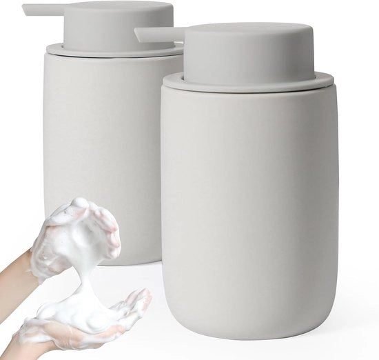 Dispensatore di sapone schiuma - Dispensatore di sapone per cucina e bagno - 2 pezzi - Grigio opaco - Ceramico - 350 ml