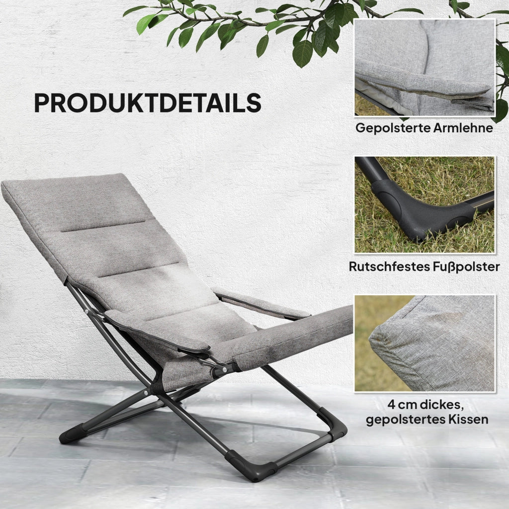 Sedia pieghevole da giardino in metallo con cuscino removibile ¨C zephmum ¨C Grigio 66x94x79 cm