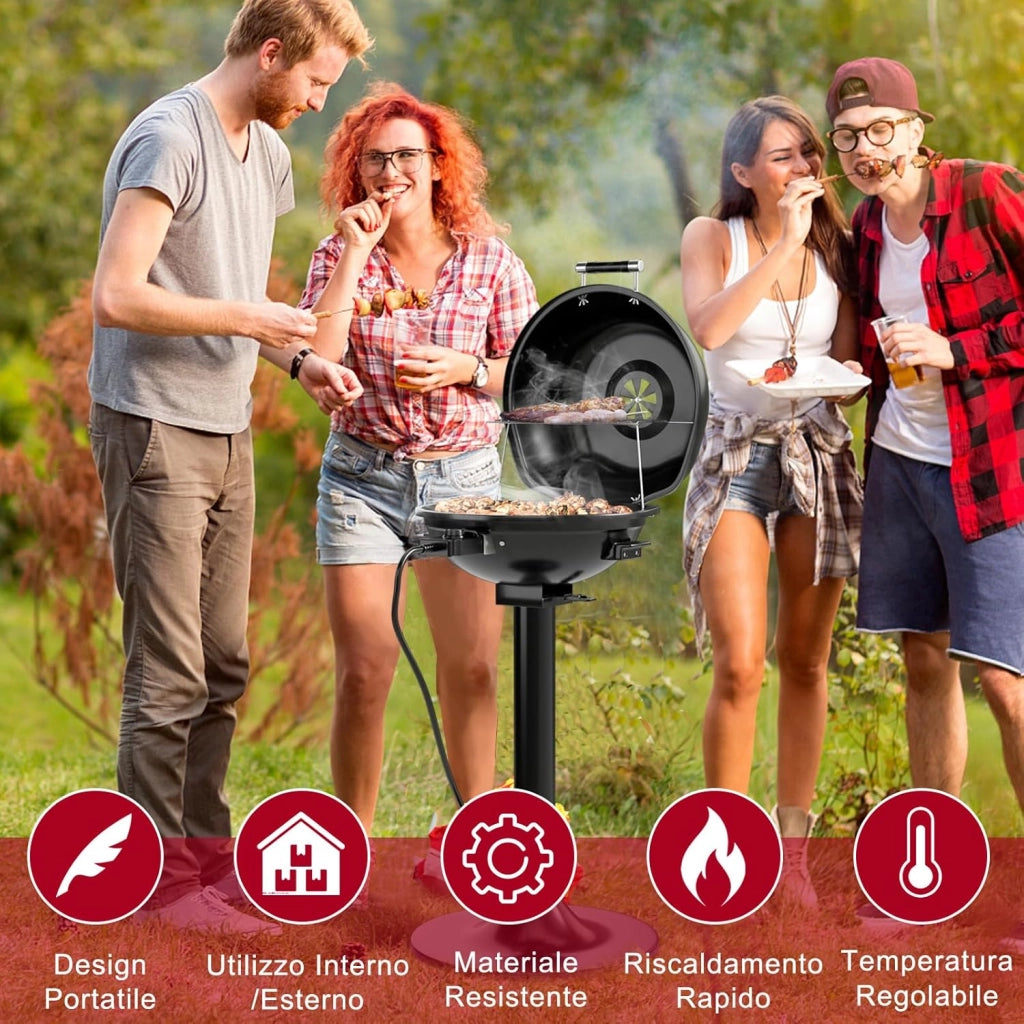 Grill Elettrico per BBQ, Grill Portatile Verticale con Griglia Scaldavivande Rimovibile Antiaderente, Temperatura Regolabile, 1600 W per BBQ, Festa, Campeggio
