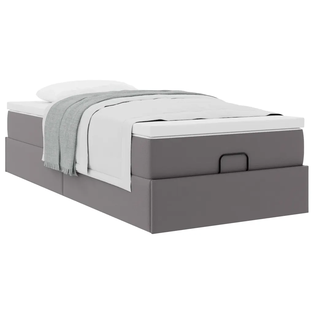 Struttura Letto Pouf con Materasso Grigio 80x200 cm Similpelle