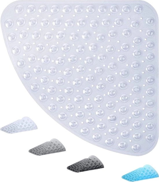 Mat per doccia in PVC 54x54cm con funzionalità antiscivolo per doccia angolare, mat per pavimento doccia con funzione di aspirazione rapida, lavabile in macchina, con chiusura a molla - Bianco