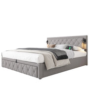 Letto Contenitore Letto Matrimoniale con Downlight; USB; rete a doghe in legno; Grigio