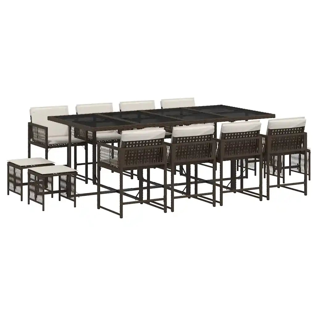 Set da Pranzo da Giardino 13pz con Cuscini Marrone Polyrattan 3211521