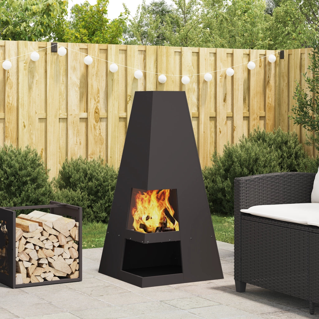 Focolare con Magazzino per Legna Nero 50x50x100 cm Acciaio