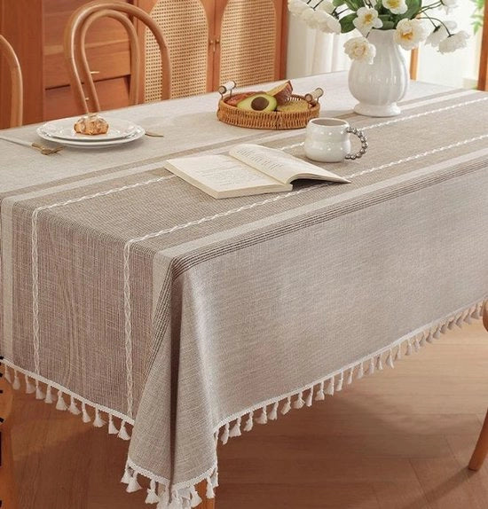 Tavolo quadrato coperto di lino di cotone - Duraturo, impermeabile, morbido e senza pieghe - Con pennelli - Adatto per cucina, sala da pranzo, festa, festival, decorazione da tavola - 110x170cm