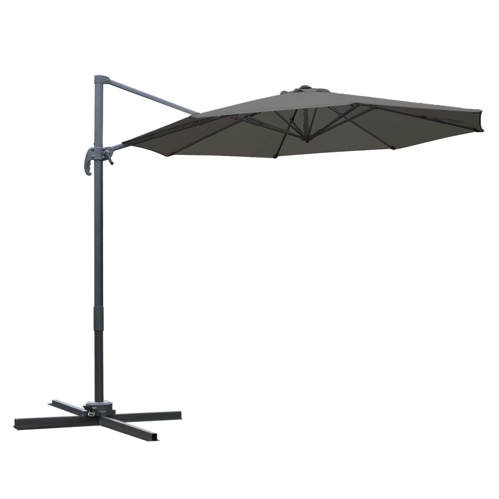 EasyComfort Ombrellone da Giardino a Manovella e a 8 Stecche con Angolazione Regolabile, Ø2.95x2.5 m, Grigio