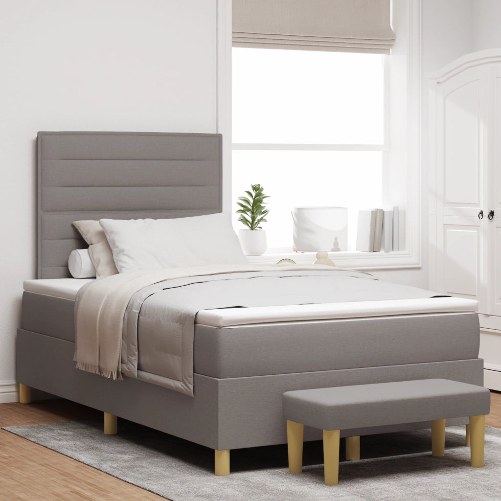 Letto con Box Spring e Panchina Tortora 120x190 cm Tessuto
