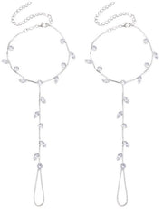 Catenella per piede 2 pezzi - Cinturino a strass - Anello d'argento - Regolabile - Ornamento elegante - Ideale per matrimoni