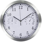 Wandklok con indicazione dell'ora, temperatura e umidità, con cornice di alluminio inox silenziosa