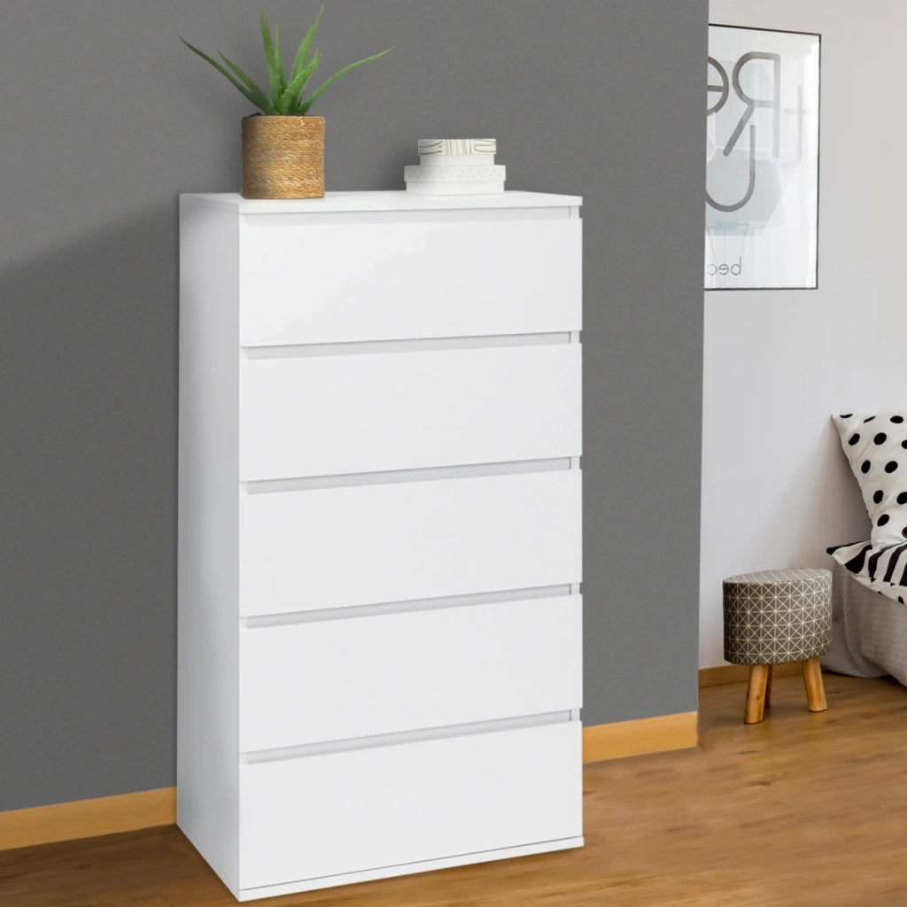 IDMarket - TOMI cassettiera a 5 cassetti 60 cm in legno bianco settimanale