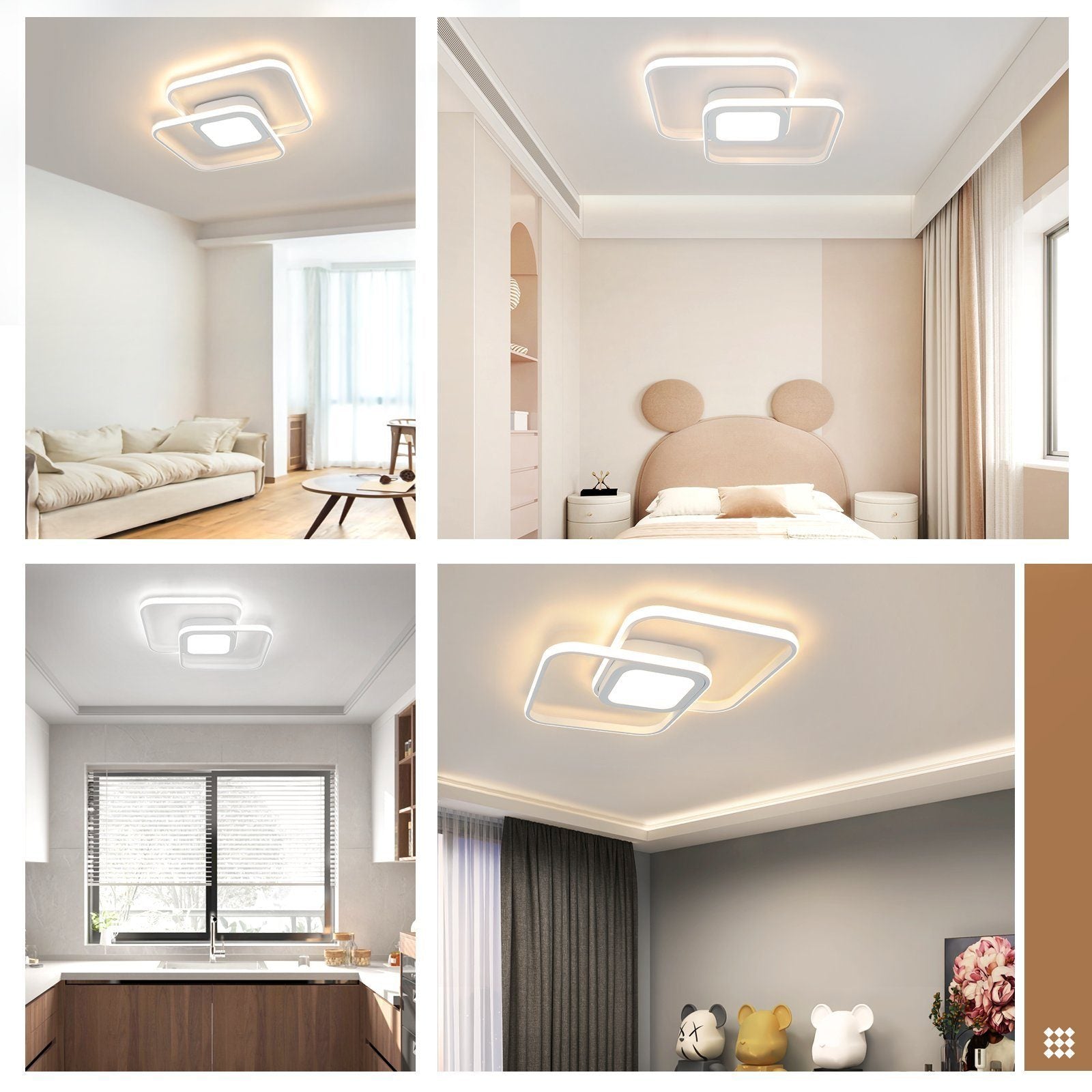 ZMH Lampada da soffitto LED Bianco 48W Quadrato  dimmerabile Classico con telecomando