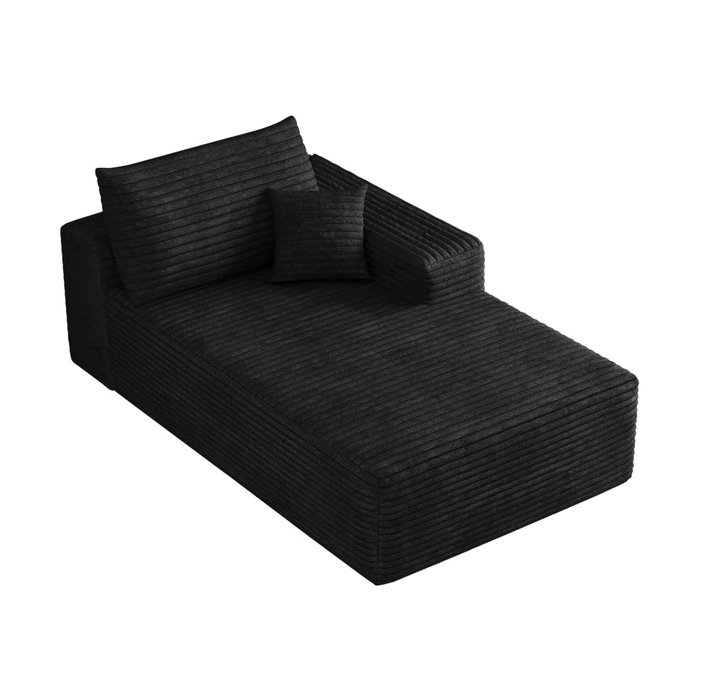Divano modulare con chaise longue reversibile, tessuto plush-corduroy nero