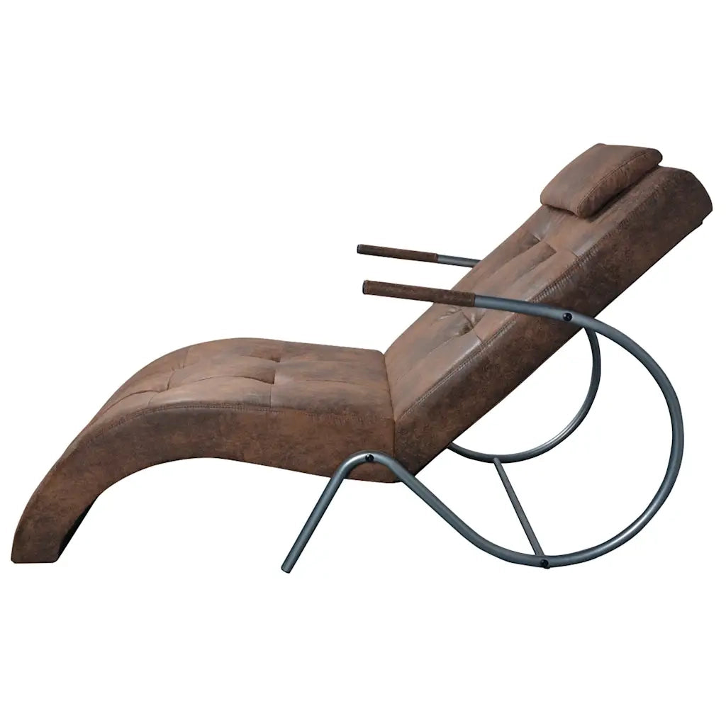 Chaise Longue con Cuscino in Tessuto Look Suede Marrone 287920