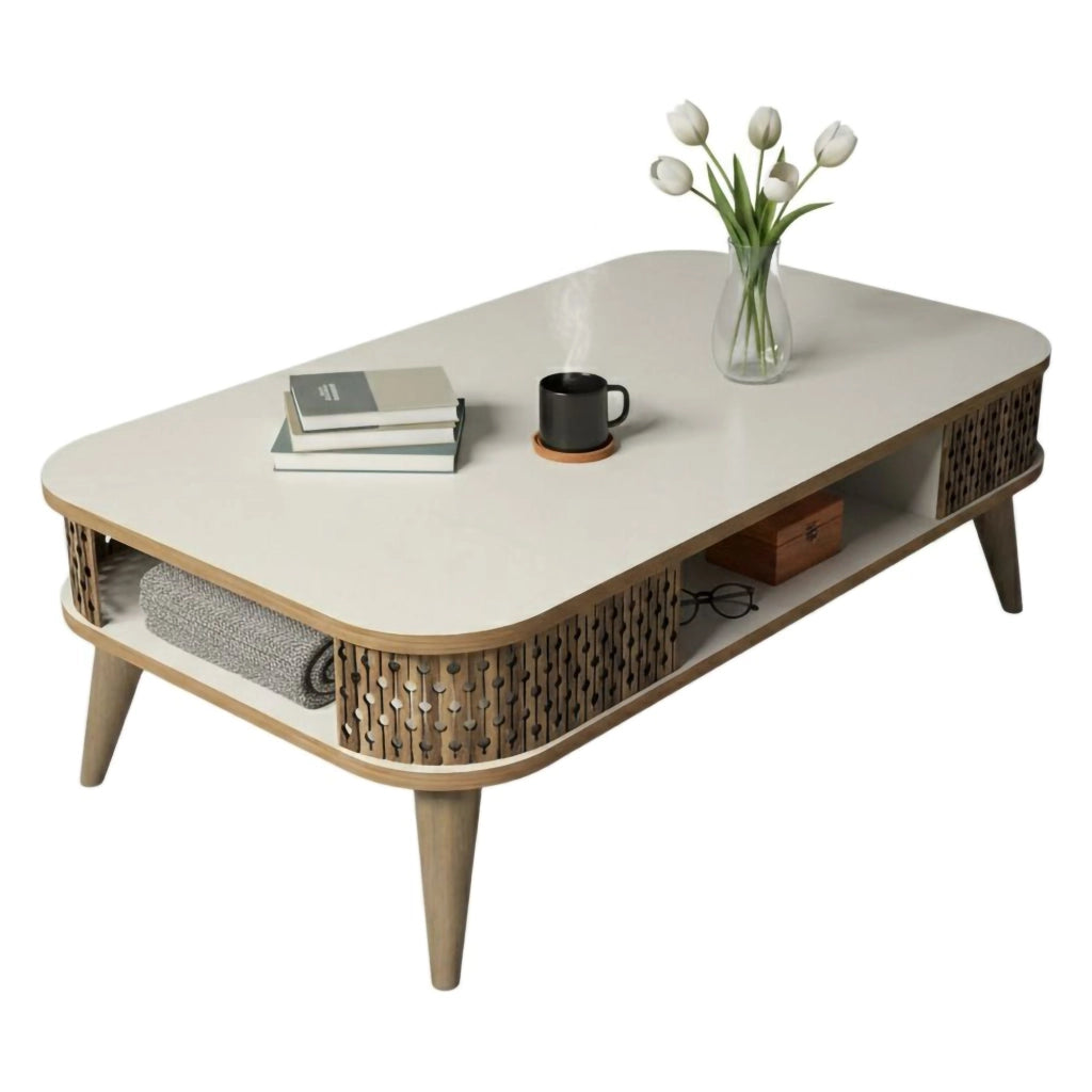 Medicina, Tavolino da Salotto un Vano, 60x105x34.6h cm Bianco Crema