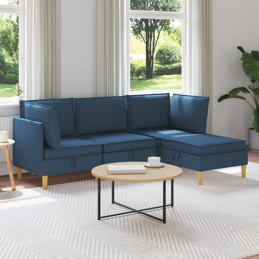 Set di divani modulari con spazio di archiviazione 4 pcs Blu