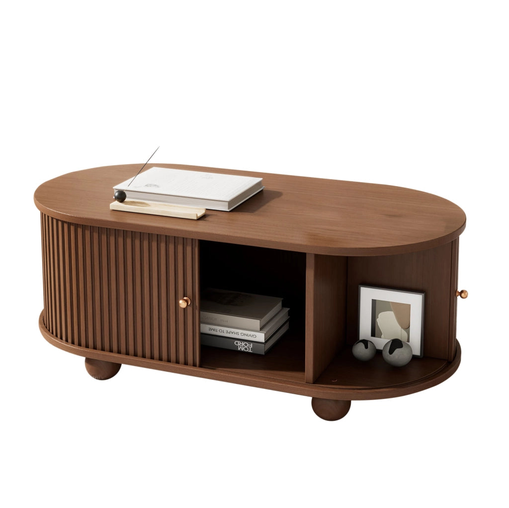 Tavolino da caff猫 100x50x40 cm; design ovale salvaspazio con ampia capacit脿; MDF color noce