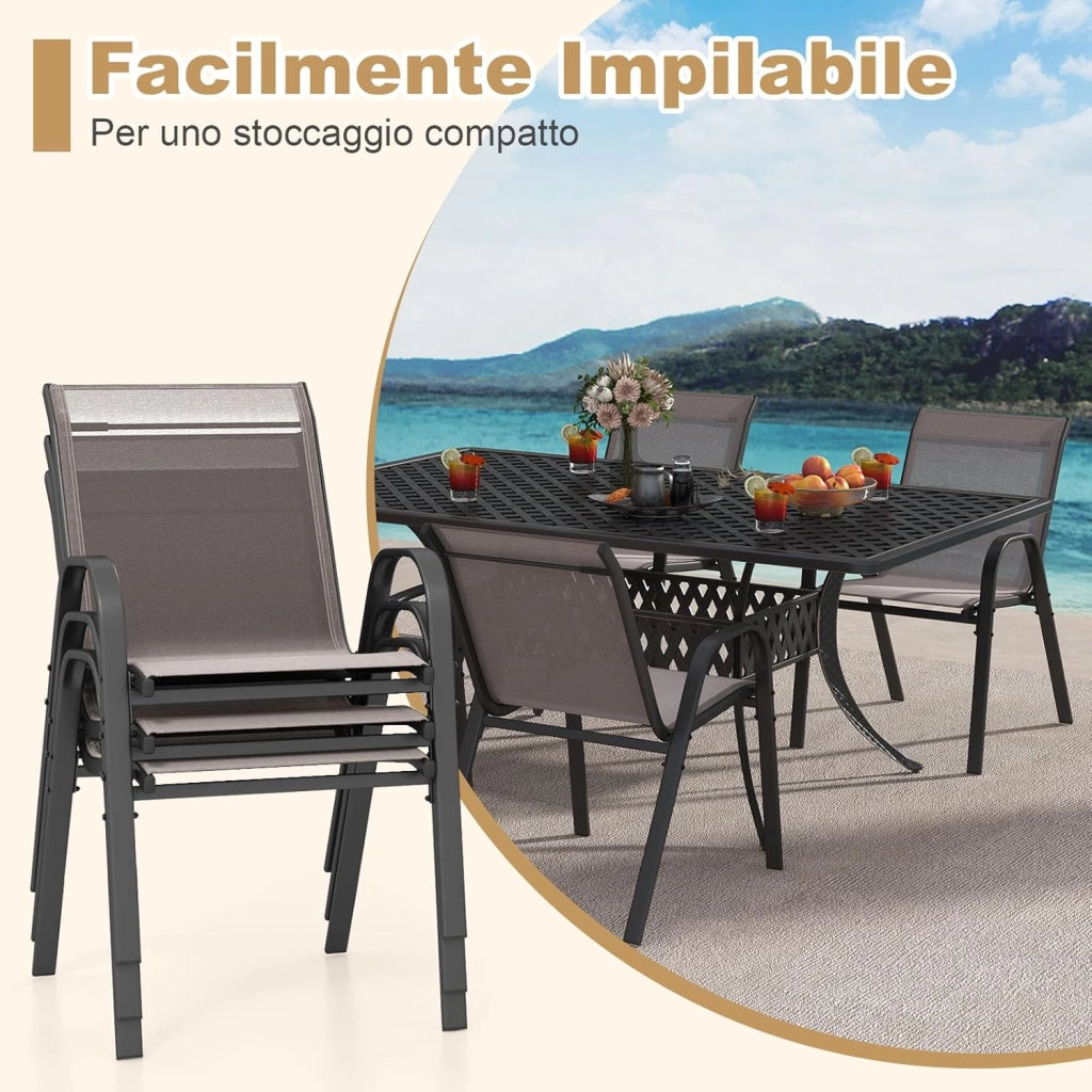 Set di 2/4 Sedie da Giardino, Poltrone in Tessuto Textilene per Esterno, Sedie Impilabili con Gambe in Metallo, Portata 150 kg, 56 x 70 x 84 cm (Grigio,4)