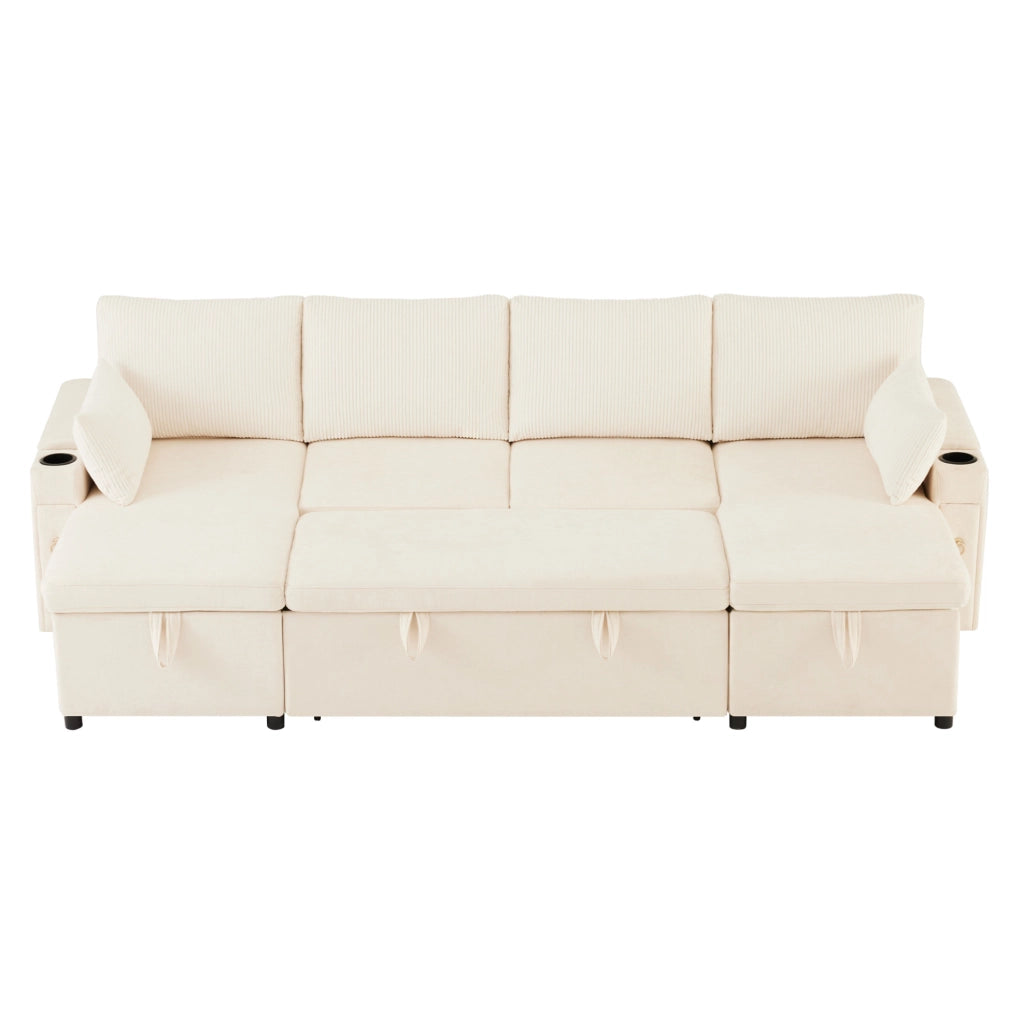 Divano letto modulare a U 4 posti con contenitore beige
