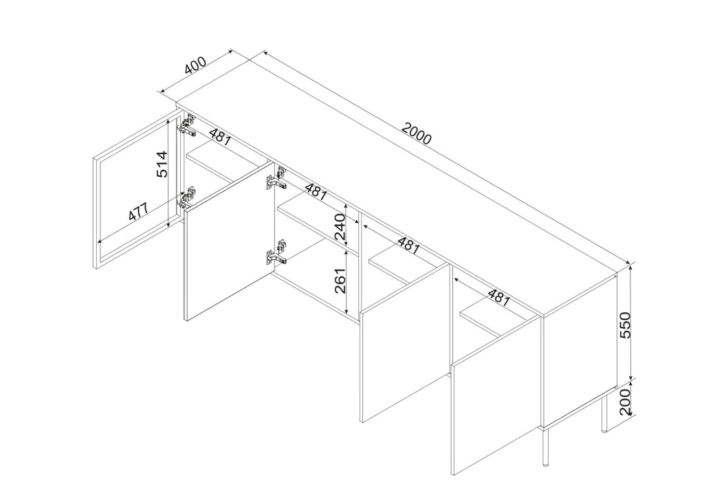 Madia Pizzo, Credenza 4 Ripiani, 200x40x75h cm Marrone