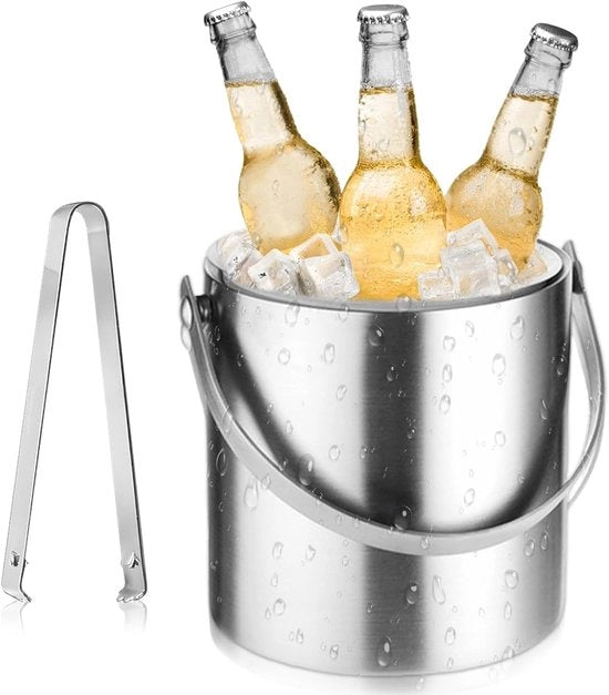 Igloo per ghiaccio - contenitore a doppia parete 2 litri - set con setola e coperchio a sifone e ermetico - maniglia - maniglia portatile - raffreddatore di champagne - raffreddatore di bottiglia Igloo a doppia parete con coperchio