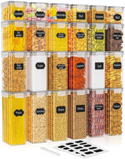 Set di 24 contenitori a chiusura ermetica da 24 l per organizzare la dispensa, BPA libero, contenitori da cucina per cereali, farina, zucchero, cereali e accessori da forno, capacità 42 litri inclusi 24 etichette.