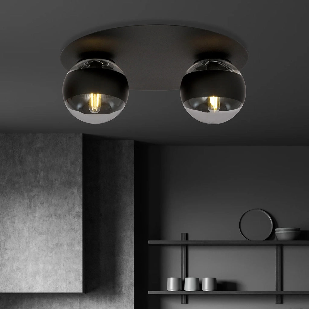 Plafoniera Minimal Mnemosine Acciaio Nero 2 Luci E14 Ip20