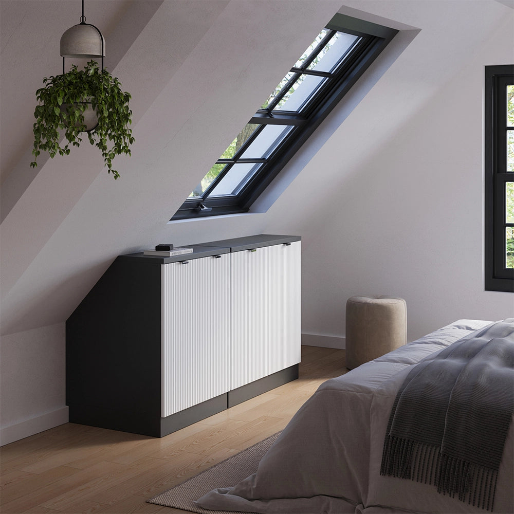 Set di mobili sottotetto Rion Ondulazione bianca/Antracite 140 cm Set di 2 carcasse armadio profondità 60 cm Vicco