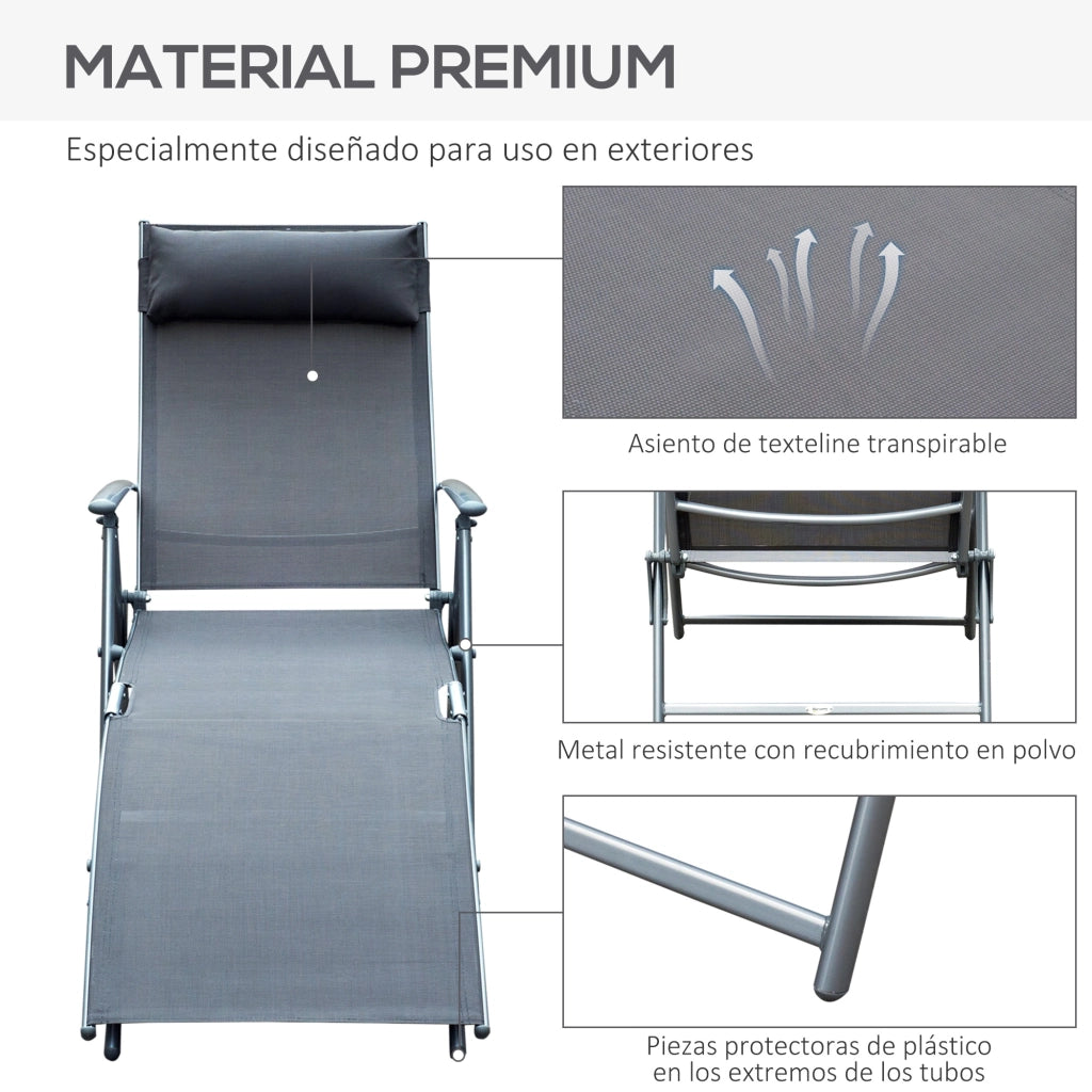 Poltrona da giardino pieghevole con schienale regolabile ¨C zephmum ¨C grigio 137x63.5x100.5 cm