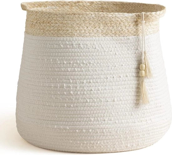Wascanna in cotone - Grande cesta di spazzola in cotone per giocattoli da camera da bambino - Bianco 38 x 44 CM