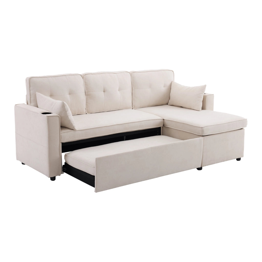 Divano letto angolare beige reversibile con contenitore